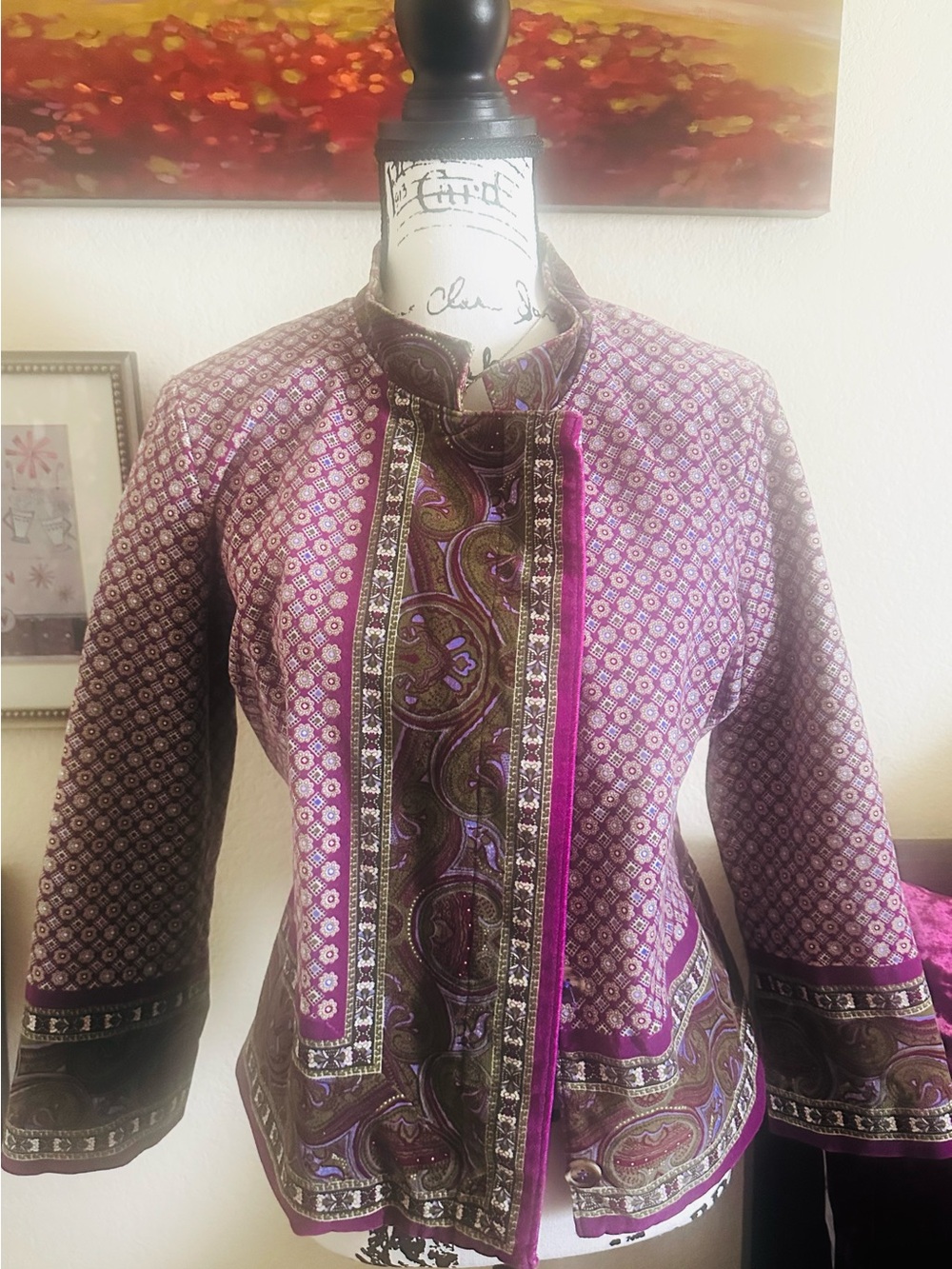 Isaac Mizrahi Purple Paisley-Trim Blazer